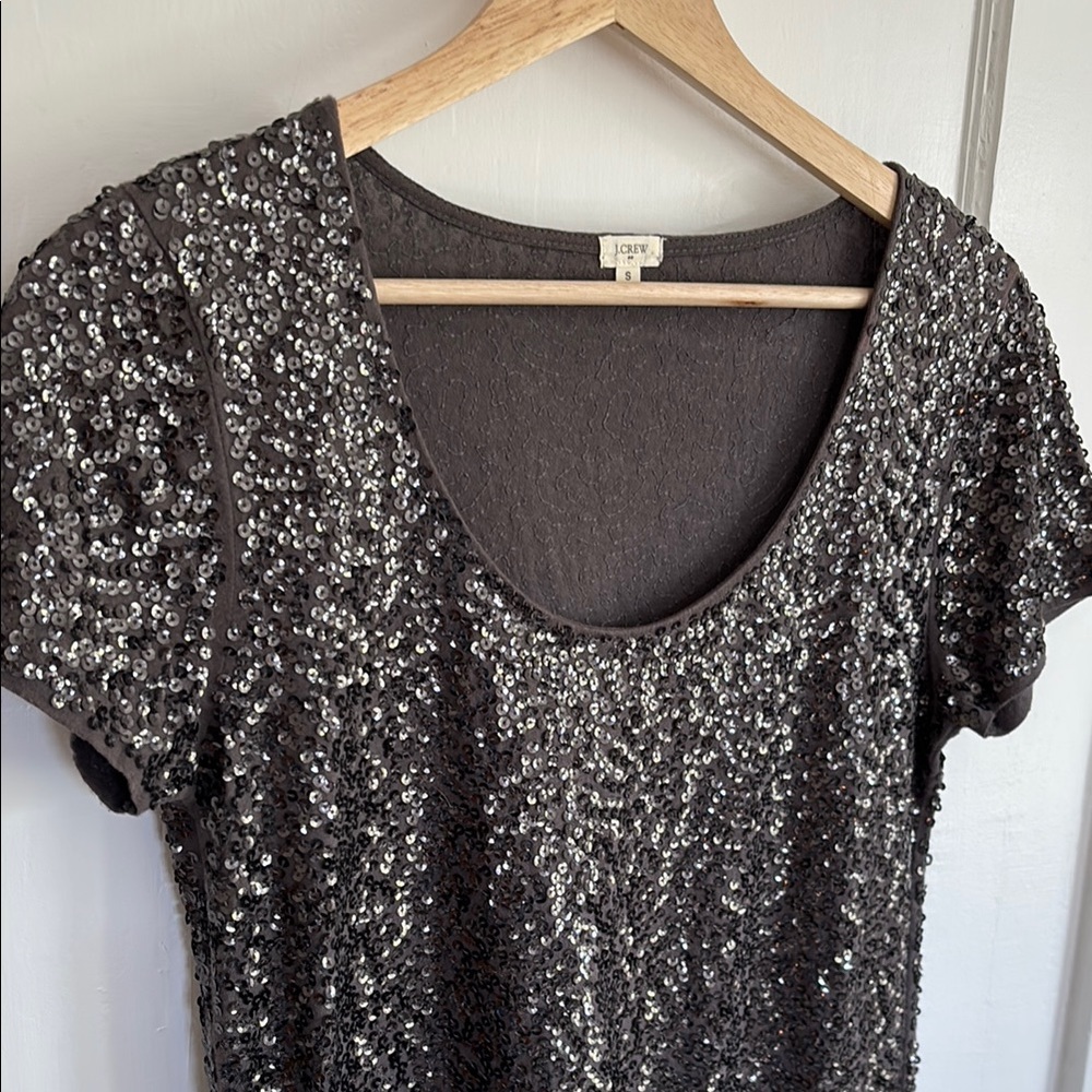JCrew Sequin Embellished Gray Top